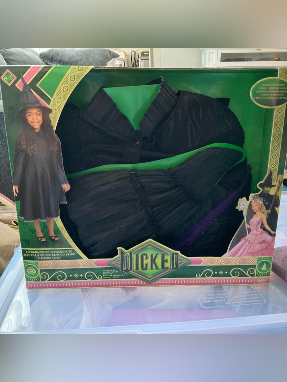 Wicked Girls Black Elphaba Witch Costume Dress with Cape. Size 4-6X